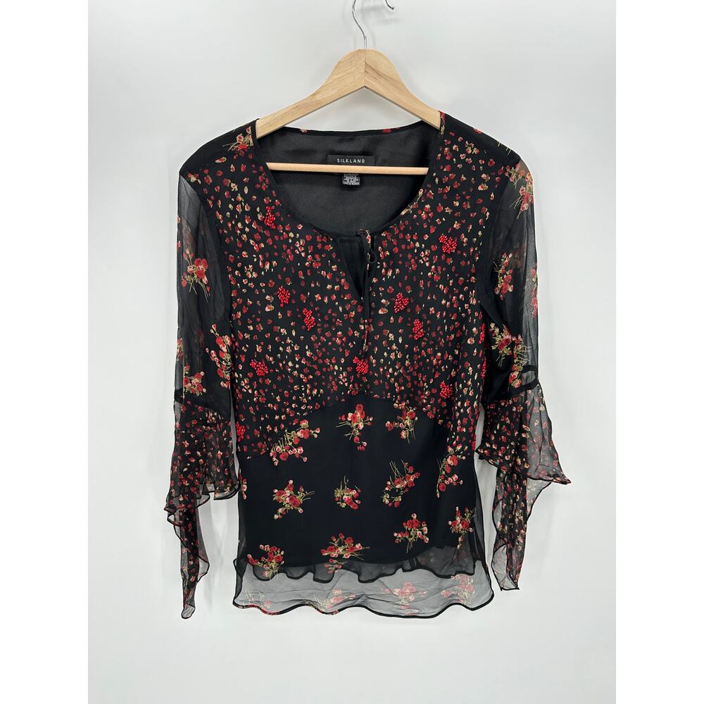 Y2K Whimsigoth Silk Top Women Sz L Witch Fairyโ Dark Romantic Coquette Feminine